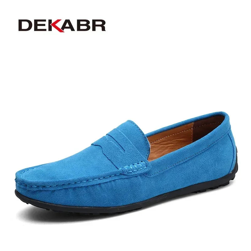 Mocasines DEKABR de talla grande 38~49 para hombre, zapatos náuticos de moda en piel auténtica, calzado plano casual de marca para hombre