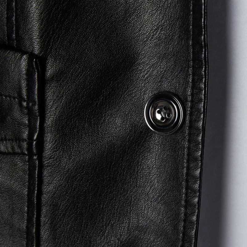 New Men Autumn Motorcycle Causal Vintage Leather Jacket Coat Men Fashion Biker Button Pocket Design PU Leather Jacket Men 6XL