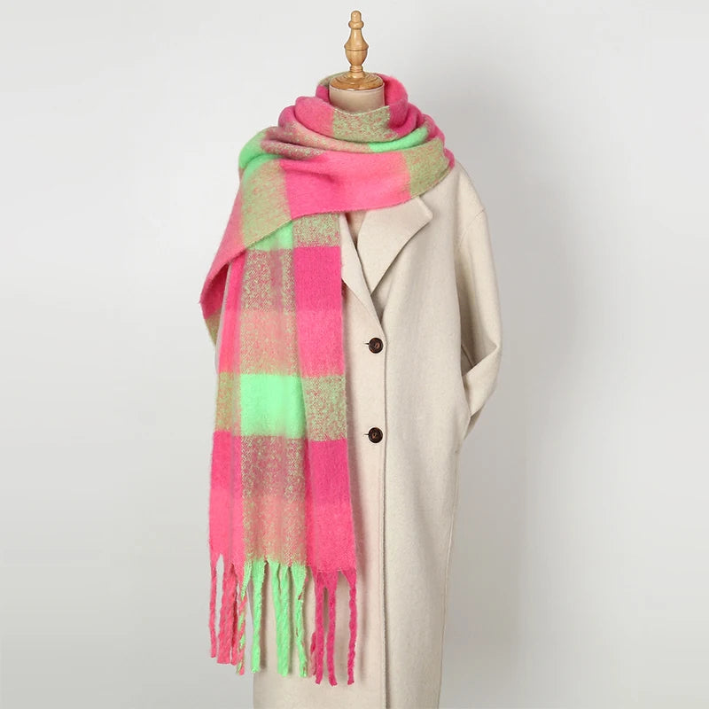 2026 Winter Thick Warm Scarf Women Cashmere Shawl and Wraps Pashmina Neckerchief Bufanda Female Rainbow Hairy Tessel Echarpe New