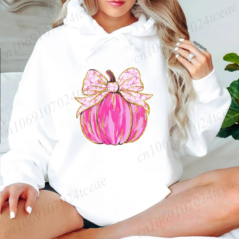 Bluzy z kapturem z dyniowym wzorem na raka piersi, bluzy z grafiką świadomości raka piersi, w październiku nosimy różowe dresy, prezenty