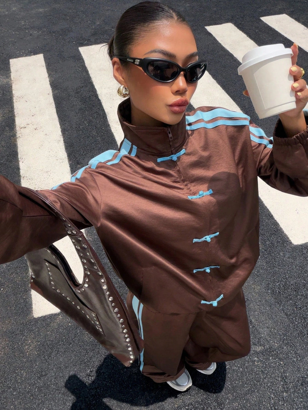 Women's Frog Button Tracksuit 2-Piece Polyester Casual Sports Outfit
