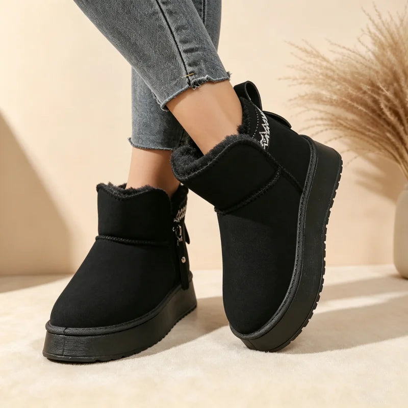 WVNE Women's Short Plush Lined Snow Boots with Zipper