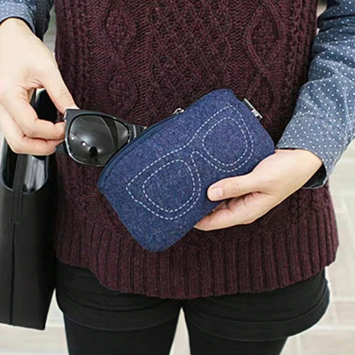 Felt Eyeglasses Bag Cute Glasses Storage Purse Portable Soft Felt Zipper Glasses Cover Travel Glasses Storage Pouch