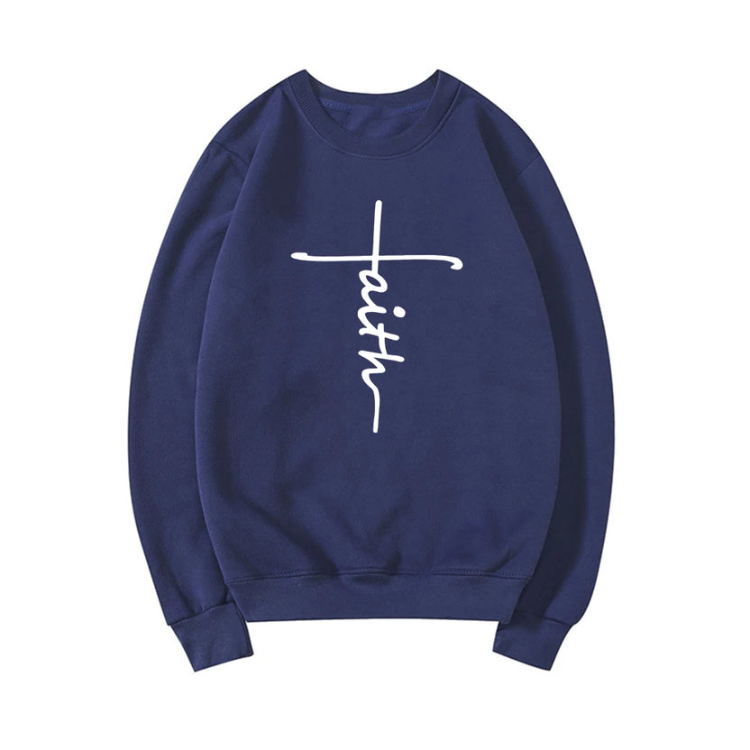 Bluza z napisem Faith chrześcijańska odzież bluza z kapturem Faith Cross damska bluza z okrągłym dekoltem religijny top bluza z długim rękawem z kapturem