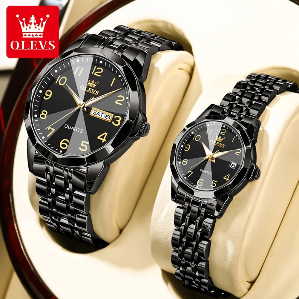 OLEVS 9970 Luxury Quartz Watch Classic Rhombus Mirror Waterproof Digital Dial Men's Watch Women's Watch Date Week Couple Watch