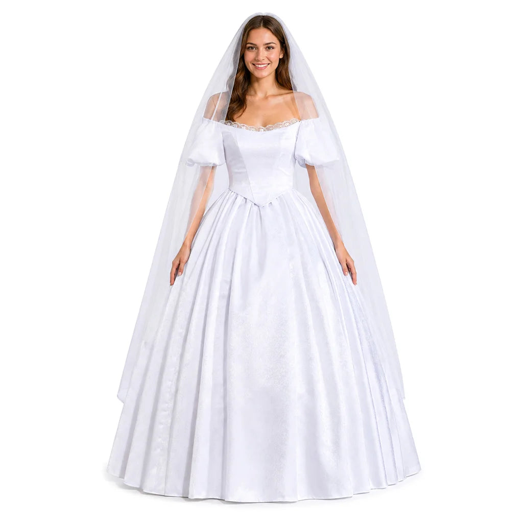Catherine Earnshaw Off Shoulder Wedding Dress with Long Veil Costume