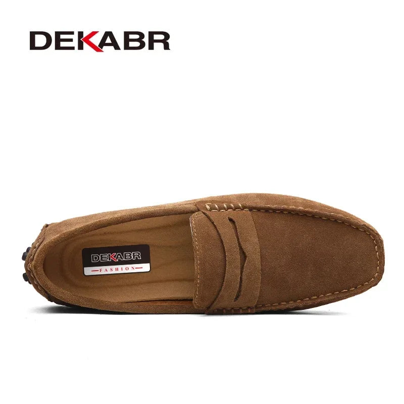 Mocasines de hombre DEKABR de talla grande 49, suaves, de alta calidad, para primavera y otoño, zapatos planos de cuero genuino para conducir, cálidos.