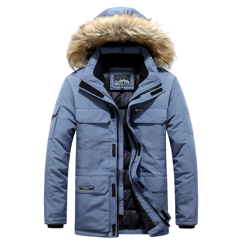 Fleece Winter Fur Hooded Parkas Men Duck Down Snow Jacket Windproof Coats Thickened -30 Degree Keep Warm Outdoor Outerwear