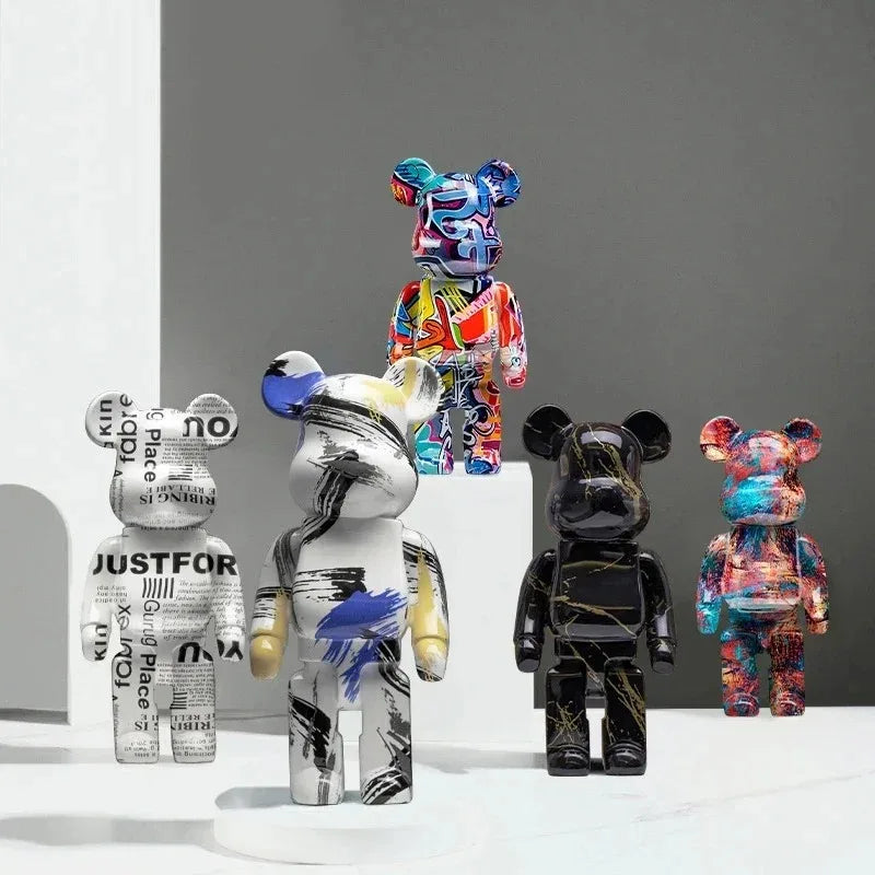 Figura de oso de grafiti de 27 cm/10 pulgadas, decoración del hogar, adorno abstracto de animal, alcancía, escultura moderna para habitación, decoración de mesa