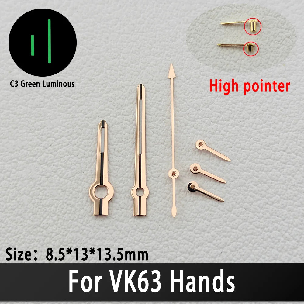 VK63 Hands VK63 Watch Hands Racing Hands C3 Green Luminous Watch Hands VK 63 Quartz Movement Men's Watches Parts