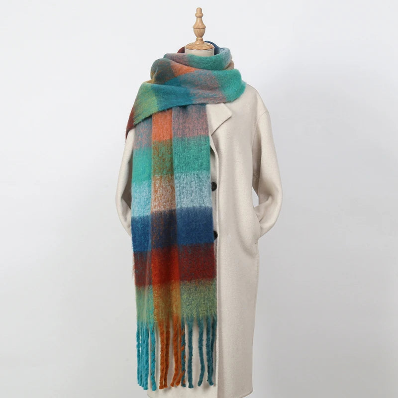 2026 Winter Thick Warm Scarf Women Cashmere Shawl and Wraps Pashmina Neckerchief Bufanda Female Rainbow Hairy Tessel Echarpe New