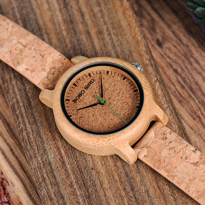 Relojes para parejas BOBO BIRD, relojes de madera, correa de corcho hecha a mano, reloj de bambú para mujer, de lujo en caja, logotipo personalizado, envío directo