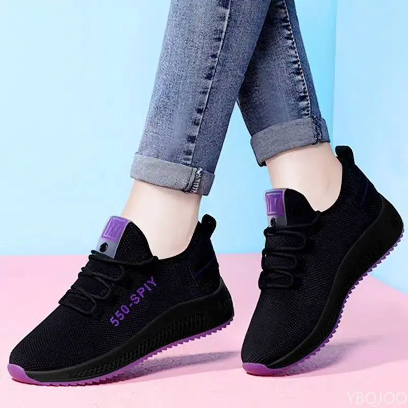 Large Size Autumn Fashion Breathable Lightweight Comfortable Women's Shoes Versatile Flat Bottomed Mesh Women's Sports Shoes