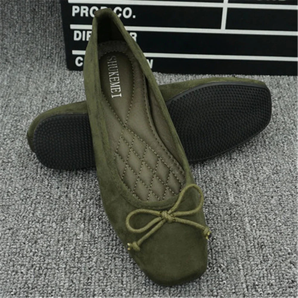 2026 Soft Suede Joker Ballerina Floating Shoes Flat-Bottomed Version of Square Sole Pregnant Women's Large Size Boat Shoes Women