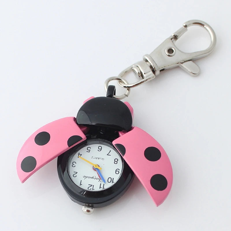 Pop Stainless Steel Quartz Pocket Watch Cute Key Ring Chain New Gift New Ladybug Birthday Party Gifts