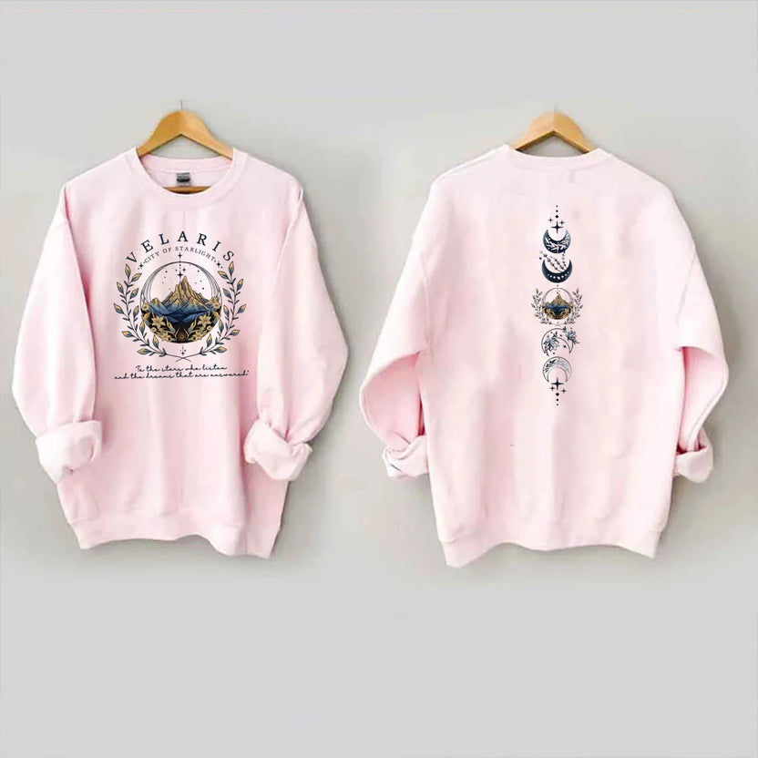 Bluza Velaris ACOTAR, nadruk na przodzie i tyle, bluza z kapturem Night Court, bluza bez kaptura Sarah J. Maas