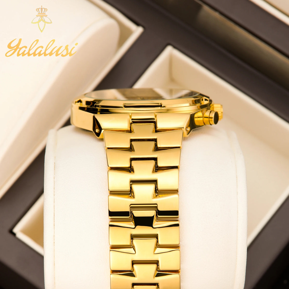 Relojes de pareja de cuarzo impermeables unisex YaLaLuSi con correa de aleación chapada en oro