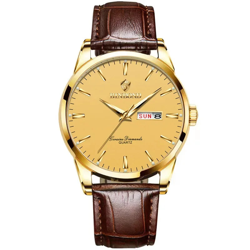 Reloj de lujo para hombre y mujer, cuarzo, correa de piel