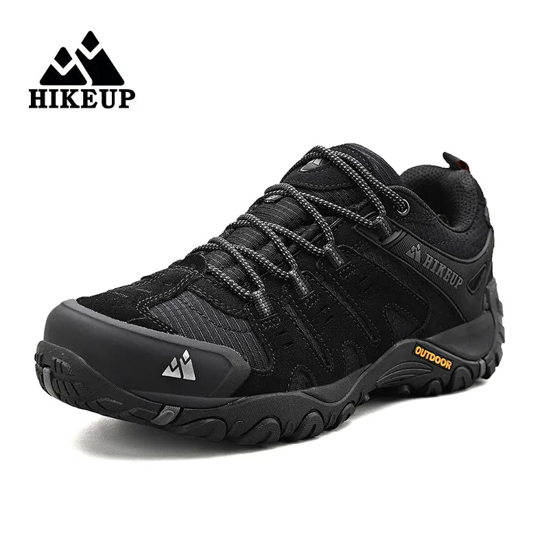 HIKEUP Men's Hiking Shoes Suede Leather Outdoor Shoes Wear-Resistant Men Trekking Walking Hunting Tactical Sneakers