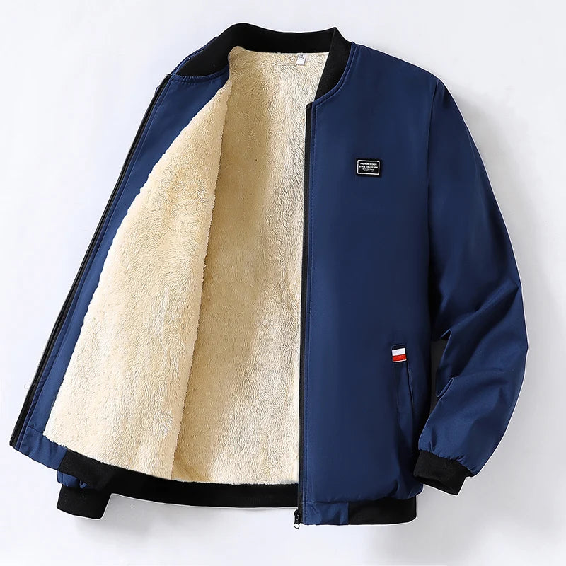 Chaqueta cortavientos para hombre con cuello tipo béisbol, cierre de cremallera y manga larga, estilo casual y moderno de ajuste regular para otoño e invierno