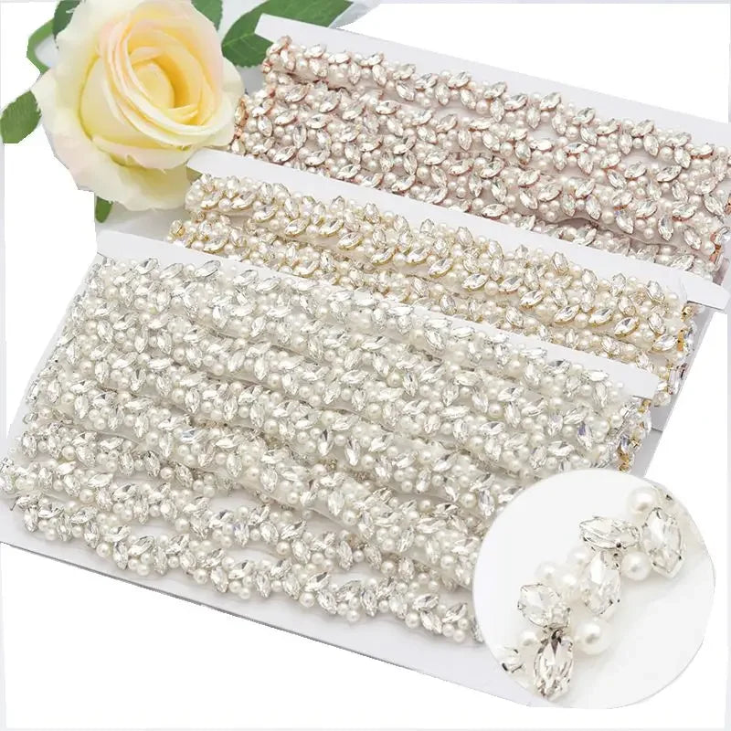 Garniture d'applique en strass perlée à la main JLZXSY, ceinture de mariée DIY à coudre ou thermocoller, accessoire de mariage en cristal