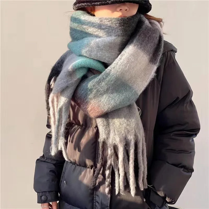 2026 Winter Thick Warm Scarf Women Cashmere Shawl and Wraps Pashmina Neckerchief Bufanda Female Rainbow Hairy Tessel Echarpe New