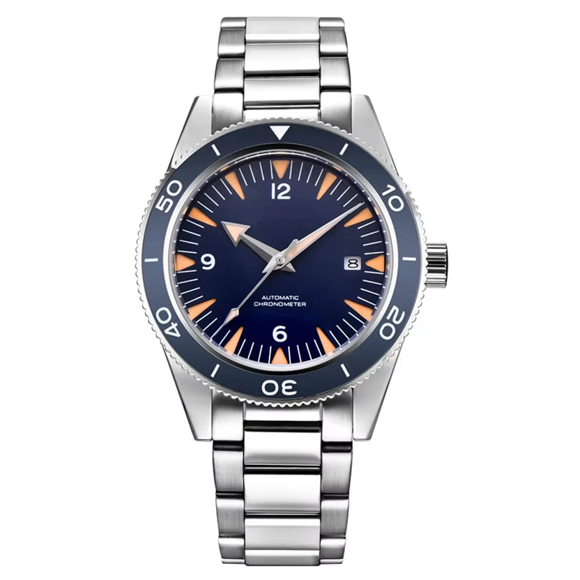 Męski zegarek 41 mm z własnym logo, luksusowy zegarek biznesowy z mechanizmem automatycznym NH35, szafirowe szkło, datownik, zegarek nurkowy