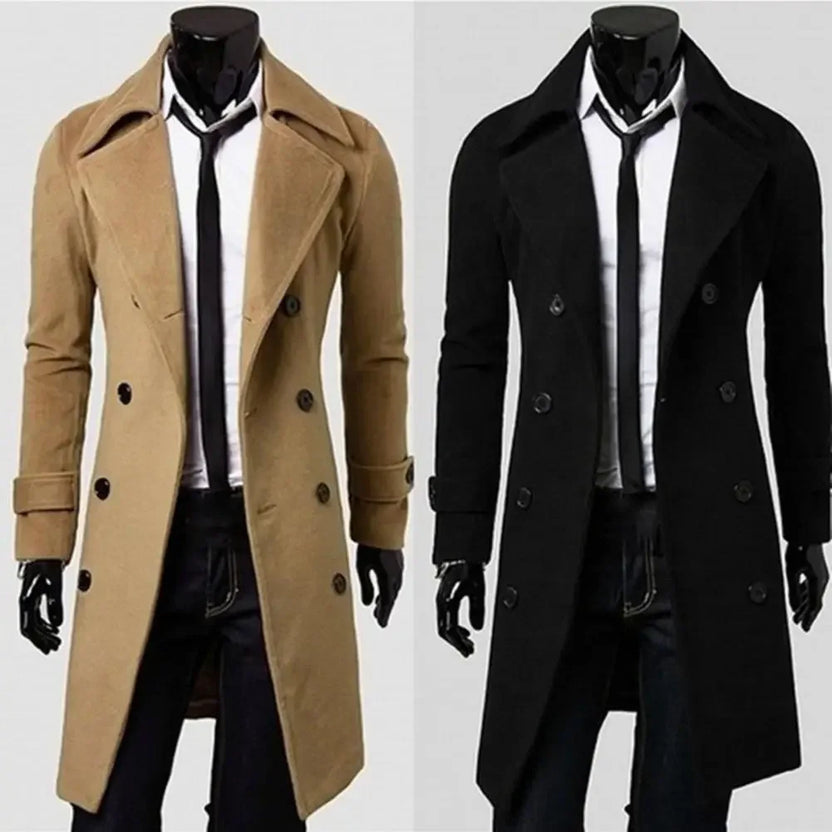 Gabardina sencilla, abrigo cruzado para hombre, chaqueta de color liso resistente al frío