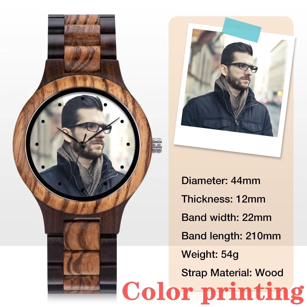 Engraved Watch Boyfriend Birthday Groomsmen Gift BOBOBIRD Wooden Quartz Wristwatch Men Fathers Day Anniversary Photo Custom Gift