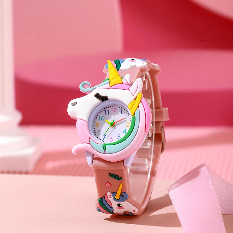 Nuevo reloj de cuarzo para niños y mujeres con diseño de dibujos animados, informal, a la moda, con correa de silicona, motivos de unicornio, Saturno, arcoíris y meteoritos