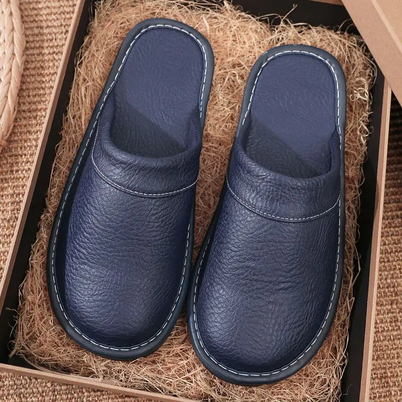 Vattentäta tofflor i konstläder för män, vintertofflor med päls för inomhusbruk, herrtofflor, tofflor för sovrummet, plus size 47 48