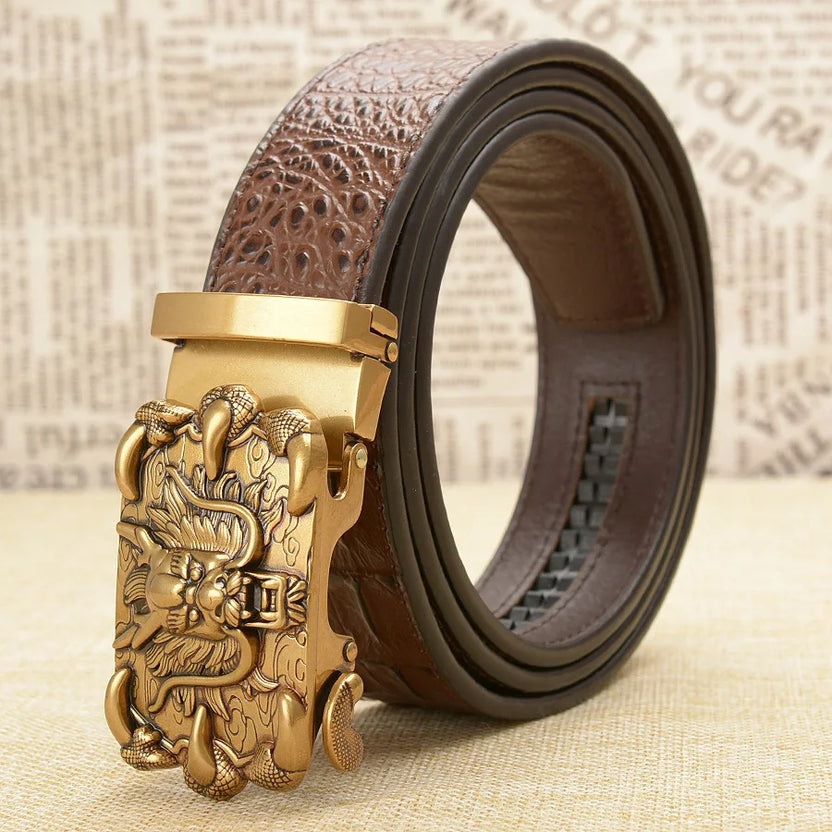 Fashion Brand Genuine Leather Belt Business Trouser Strap Pant Ceinture Homme Cowskin Dragon Automatic Buckle Cowhide Men Belts