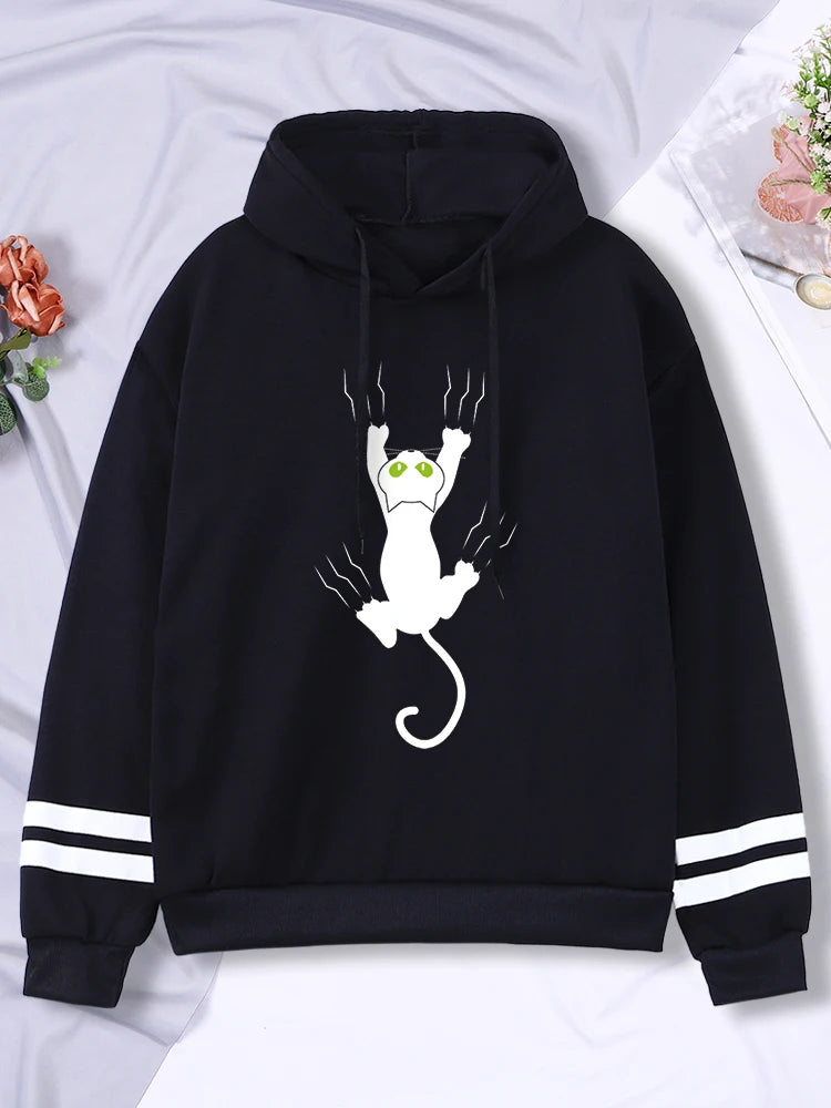Hoody Funy Black Cats Cartoon Hoodies Female Fashion Korean Women'S Winter Clothing Oversized Fleece Women Sweatshirts With Hood