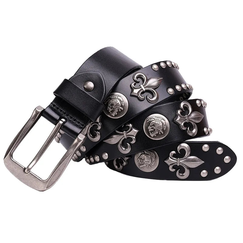 NOWE paski punkowe z ćwiekami w stylu heavy metal z prawdziwej skóry, męski pasek rockowy z nitami, pasek kowbojski, męski pasek w talii, damski pasek