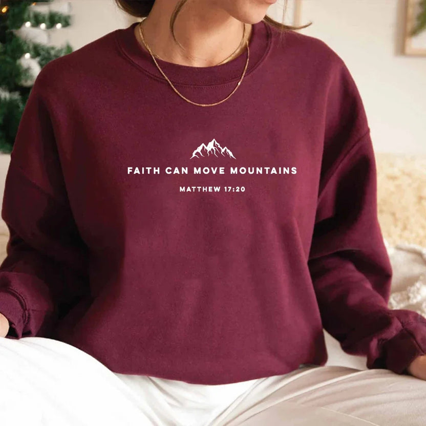 Bluza z napisem Faith Can Move Mountains Chrześcijańska bluza bez kaptura Bluza z cytatem z Biblii Bluza z kapturem Jesus Faith Modna odzież damska góra