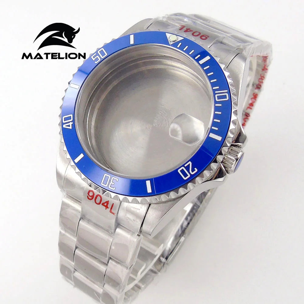 Koperta do zegarka Matelion 20ATM Dive 40mm SUB, pasuje do mechanizmów NH35, NH34 GMT, ETA 2824, PT5000, stalowa bransoleta, szafirowe szkło, 120 kliknięć, przesuwane zapięcie