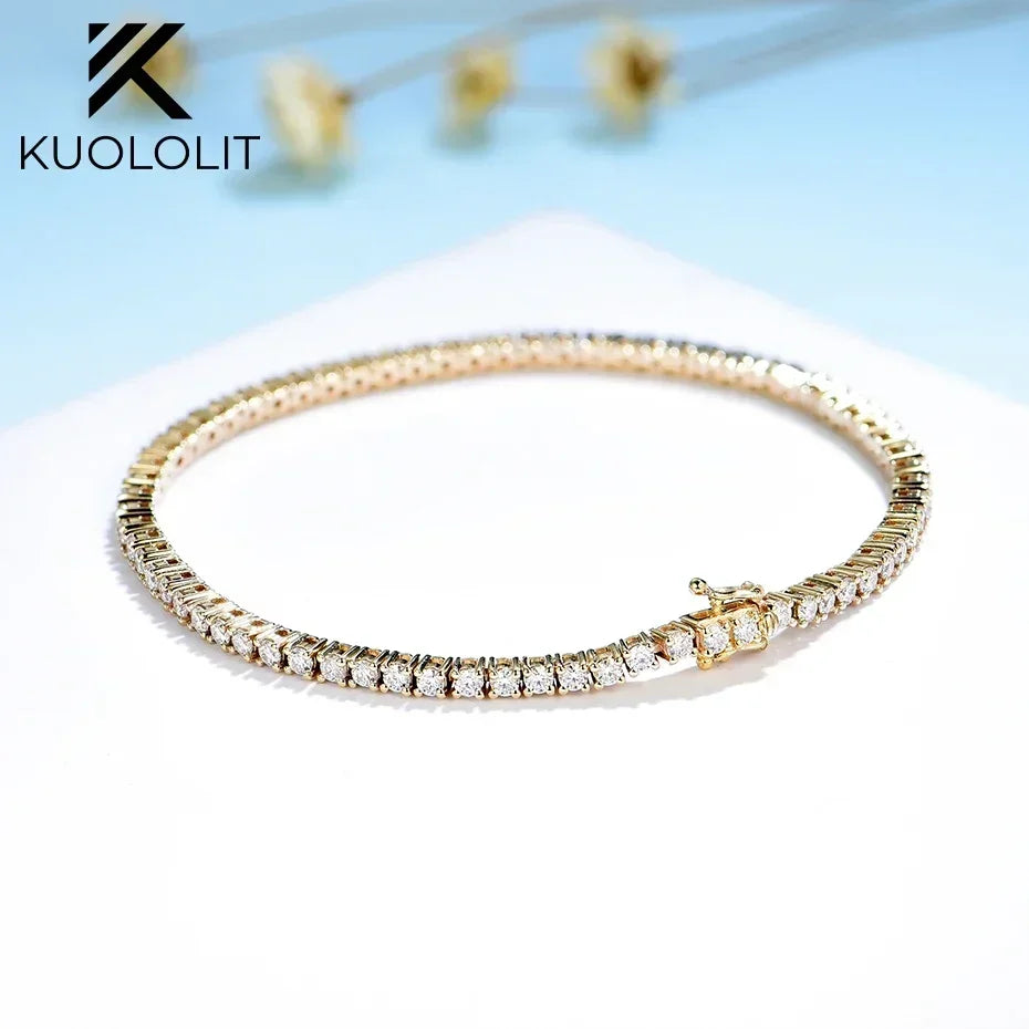 Pulsera de moissanita Kuololit para mujer, de oro amarillo sólido de 14K o 10K, pulsera de tenis de moissanita con certificación GRA, regalo de compromiso o Navidad