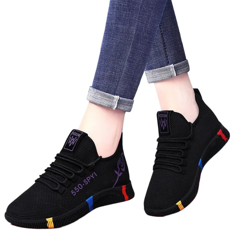 Large Size Autumn Fashion Breathable Lightweight Comfortable Women's Shoes Versatile Flat Bottomed Mesh Women's Sports Shoes