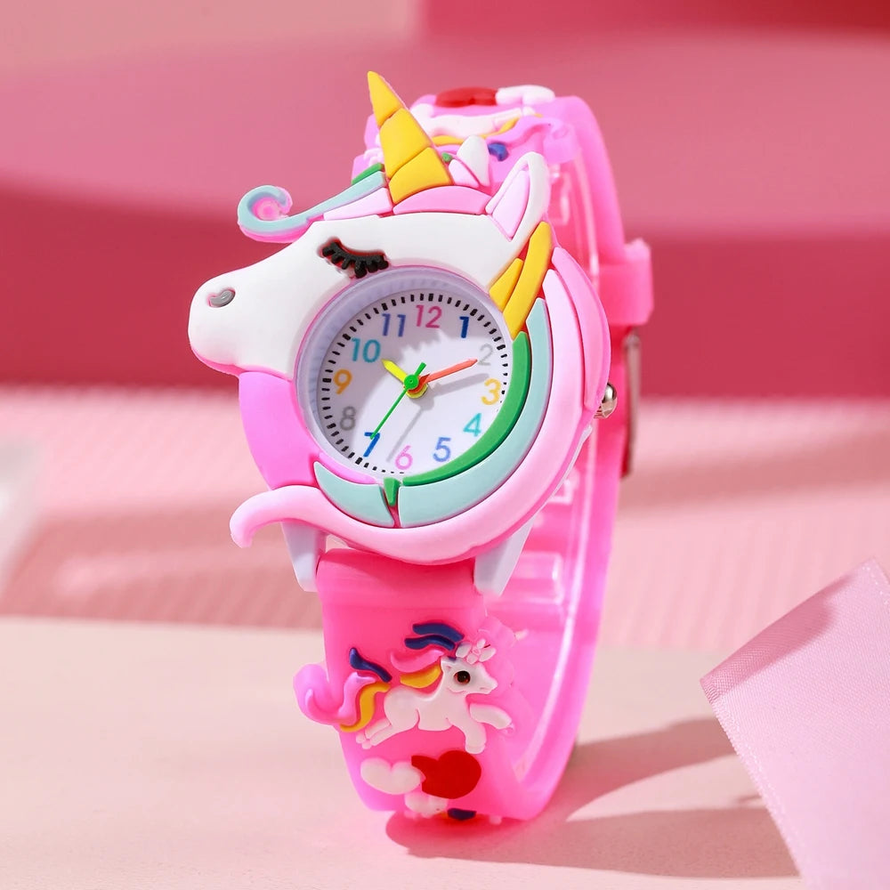 Nuevo reloj de cuarzo para niños y mujeres con diseño de dibujos animados, informal, a la moda, con correa de silicona, motivos de unicornio, Saturno, arcoíris y meteoritos
