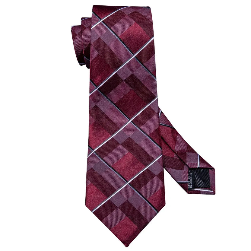 New Mens Wedding Tie Red Plaid Silk Tie Hanky Set Barry.Wang 8.5cm Fashion Designer Neck Ties for Men Party Dropshipping FA-5151