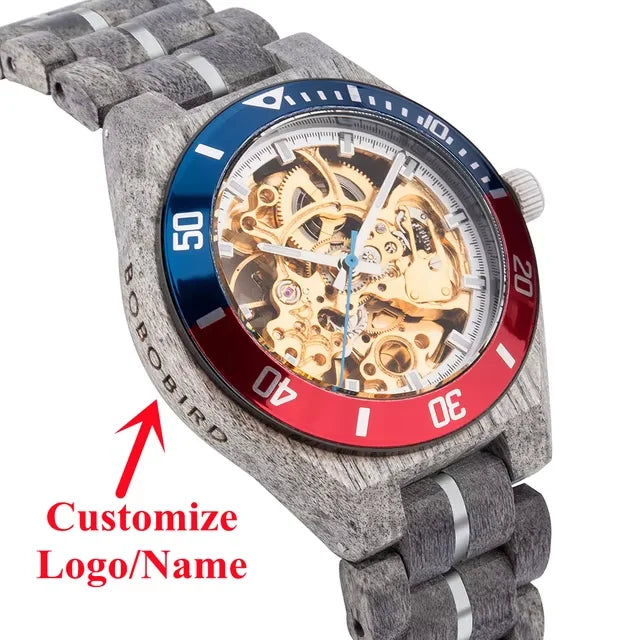 BOBO BIRD Wooden Mechanical Automatic Wristwatch for Men with Luminous Hands