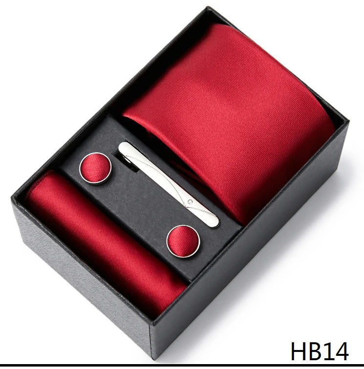 2023 Fashion 7.5 CM Width Tie Sets Black Men's Tie Hankerchiefs Cufflinks Clip Box Wedding Gift Handmade Necktie Work Clothing