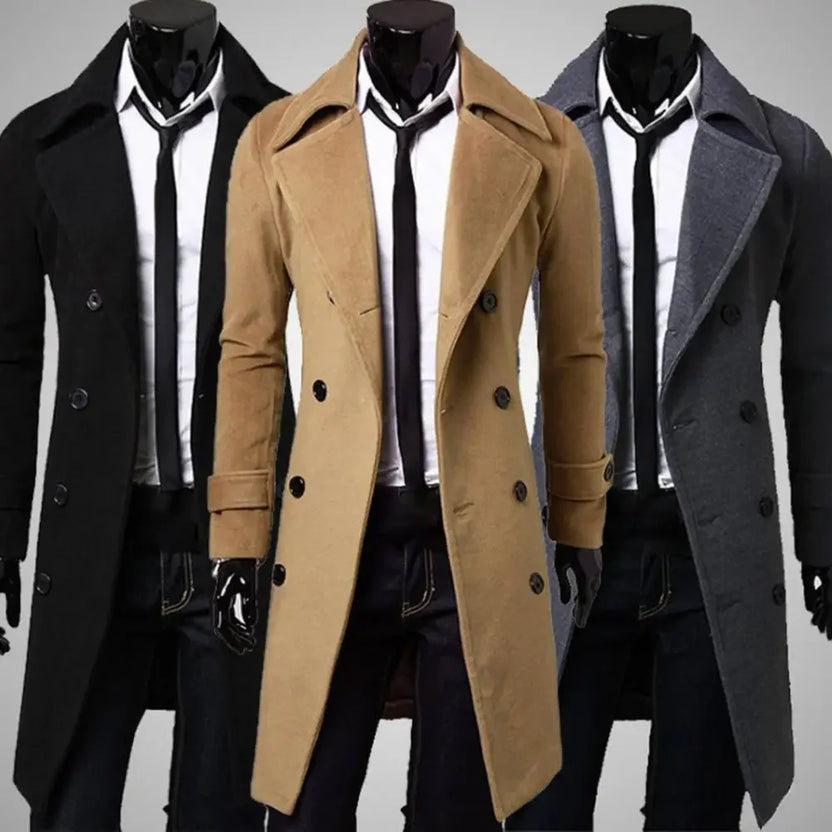 Gabardina sencilla, abrigo cruzado para hombre, chaqueta de color liso resistente al frío