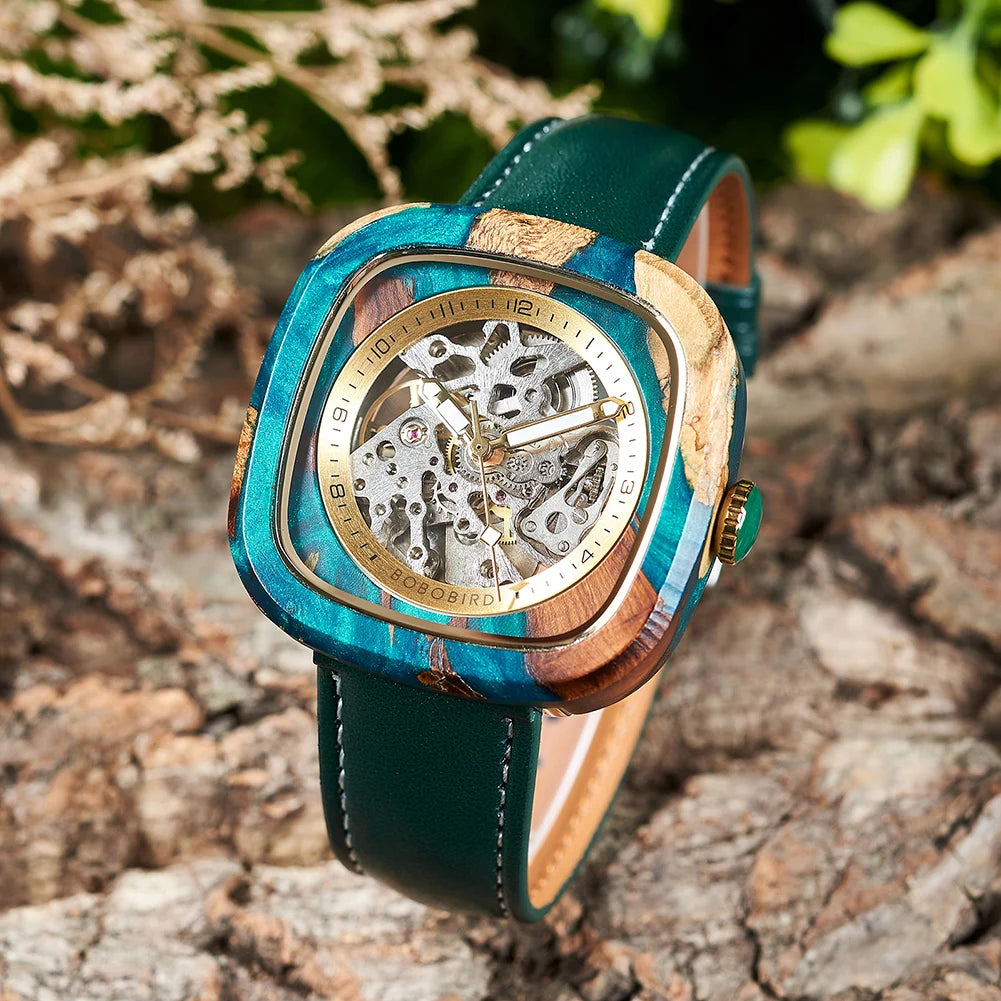 Personalized Men's Mechanical BOBO BIRD Resin Wooden Wristwatch Customized Name Logo Gift for Boyfriend Support Dropshipping