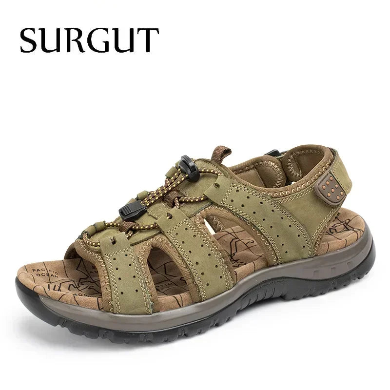 SURGUT Hot Sale New Fashion Summer Leisure Beach Men Shoes High Quality Leather Sandals the Big Yards Men's Sandals Size 38-48