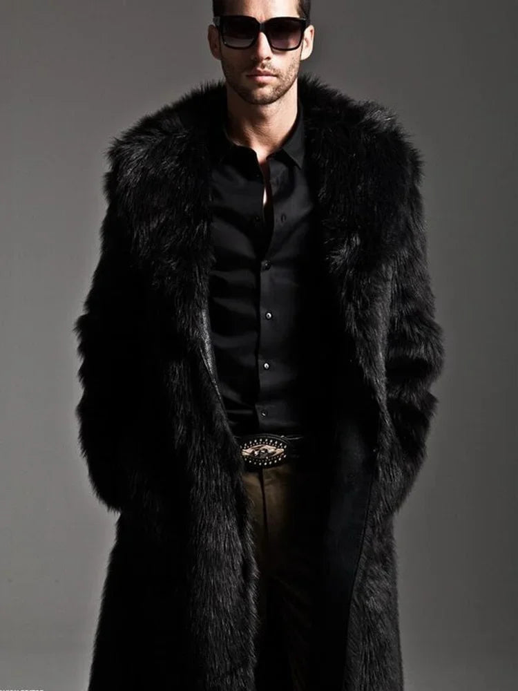 2020 Autumn and Winter Men's Faux Fur Large Lapel Fur Long Men's Faux Fur Jacket Fashion Thicken Men's Overcoat Mens Clothing