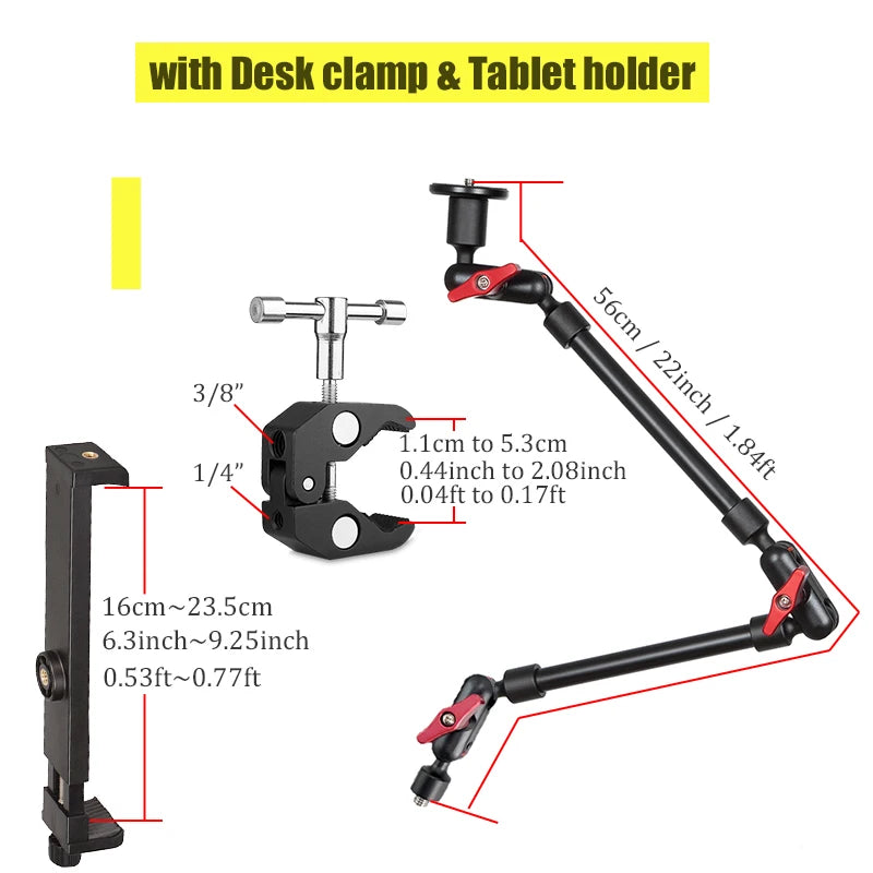 Brazo mágico de aleación de aluminio de 32" BFOLLOW con abrazadera para cámara y dispositivos móviles