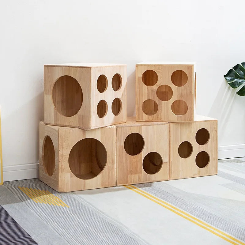 Solid Wood Cat Nest Four Seasons Universal Tunnel Villa Combination Creative Pet Cat House