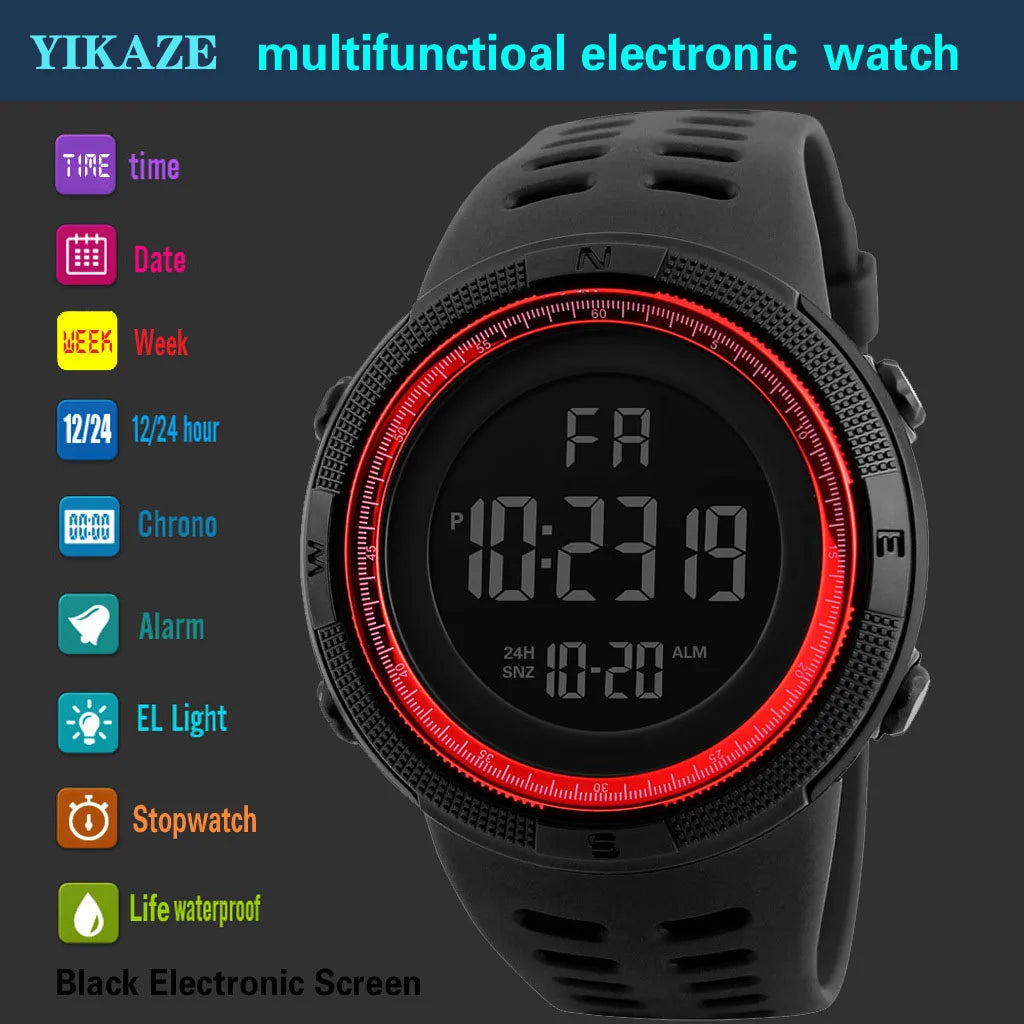 Reloj electrónico deportivo militar para hombre, reloj de pulsera digital LED multifunción luminoso para hombre, niños, jóvenes y estudiantes