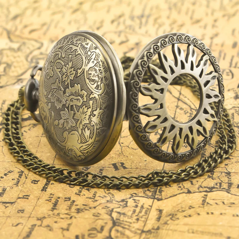 Zabytkowy mosiężny naszyjnik z ażurowym zegarkiem kieszonkowym w stylu steampunk, kwarcowy wisiorek z łańcuszkiem, prezent dla kobiet i mężczyzn